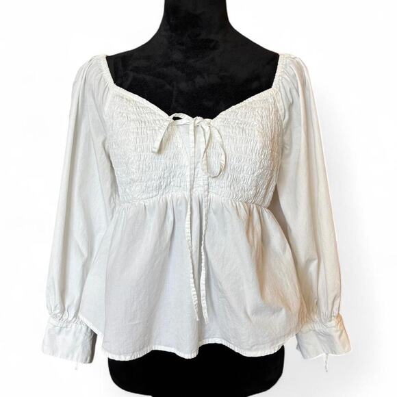 Anthropologie White Smocked Peasant Top S Cottagecore Romantic Blouse - Picture 2 of 8